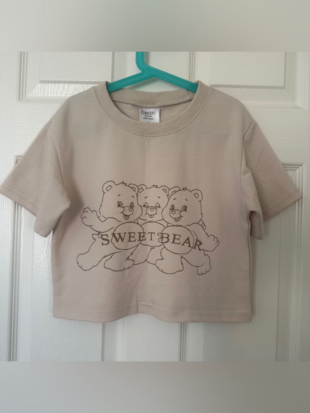 Care Bear Teddy Bear Graphic Crop Top XS Beige Baby Tee Y2K Coquette Soft Girl